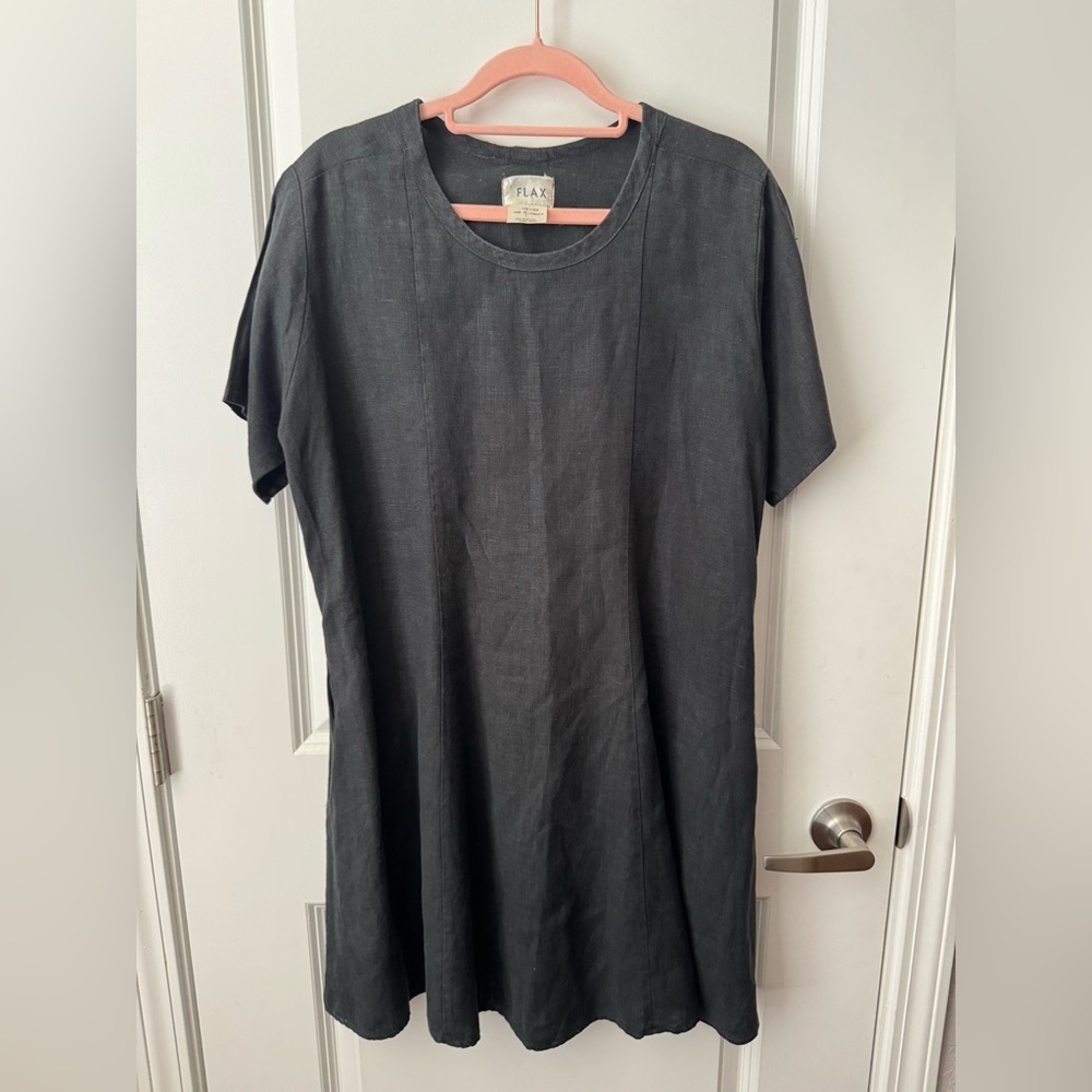FLAX Black Linen Pullover Dress